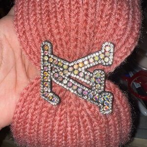 Elegant Pink Knit Headband with Rhinestone Detail